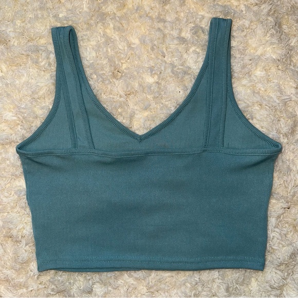 Teal V-Neck Ribbed Crop Top - Picture 3 of 3